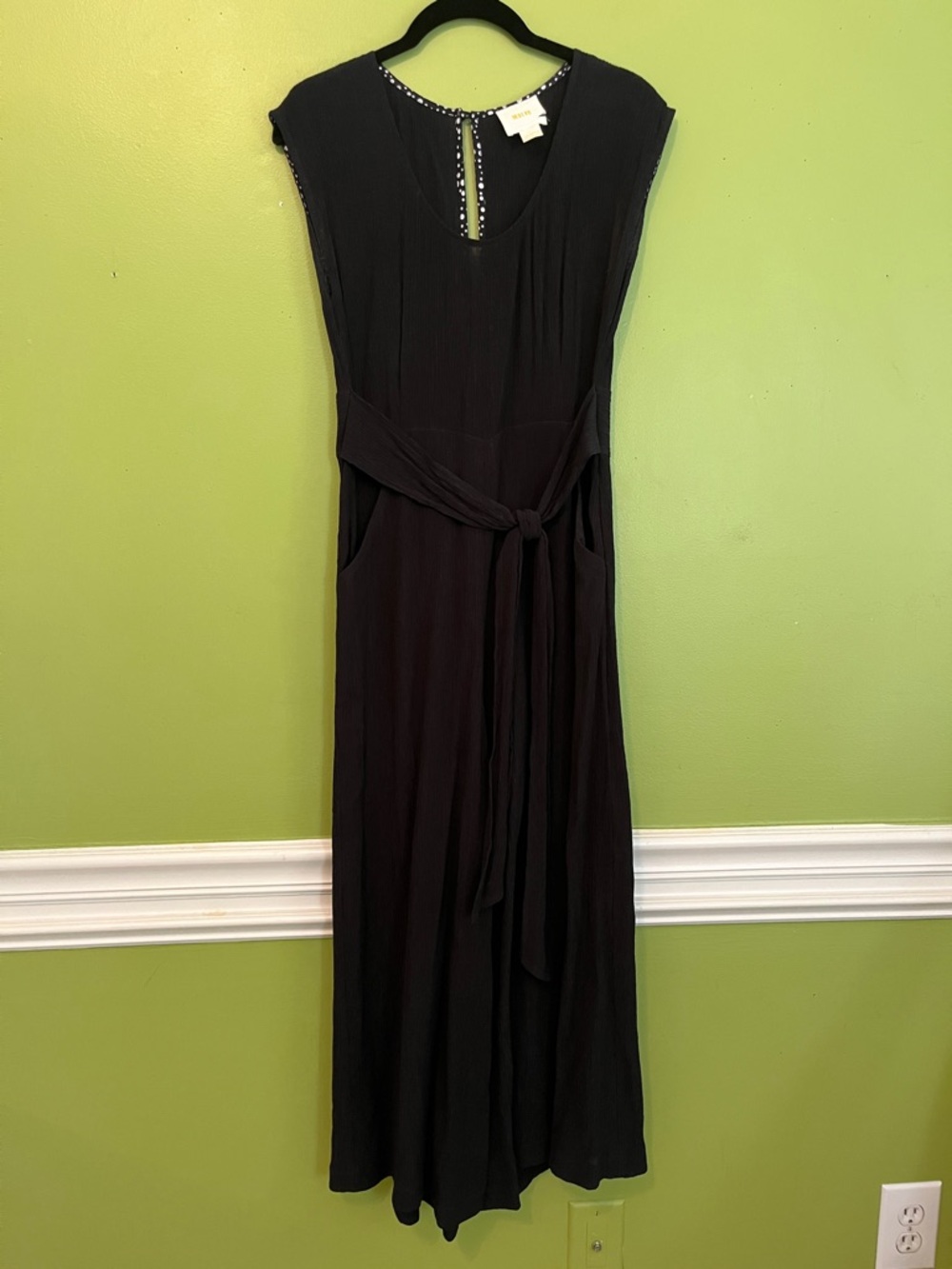 Maeve Crinkle Fabric Waist Tie Jumpsuit with Pockets